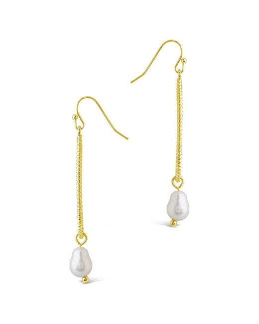 Sterling Forever Metallic 14k Plated 10mm Pearl Elyse Dangle Earrings