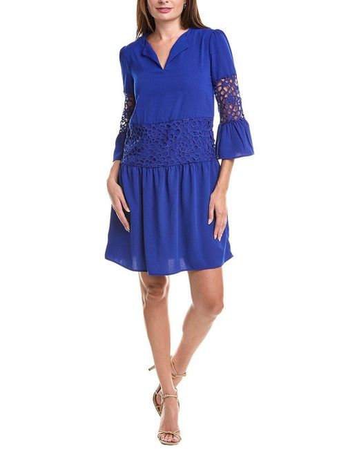 Joseph Ribkoff Blue Lace Paneled Mini Dress