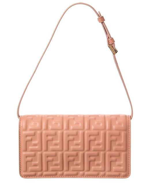 Fendi Pink Baguette Ff Leather Wallet On Chain