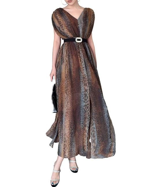 BURRYCO Brown Short Sleeve Maxi Dress