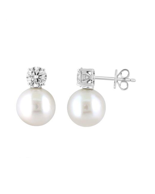 Effy Fine Jewelry White 1.00 Ct. Tw. Lab-Grown Diamond & 10Mm Pearl Earrings