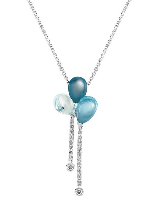 Diamond Select Cuts Blue 14K Diamond .18 Ct. & Topaz Necklace