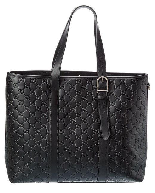 Gucci Black Gg Emblem Large Leather Tote for men