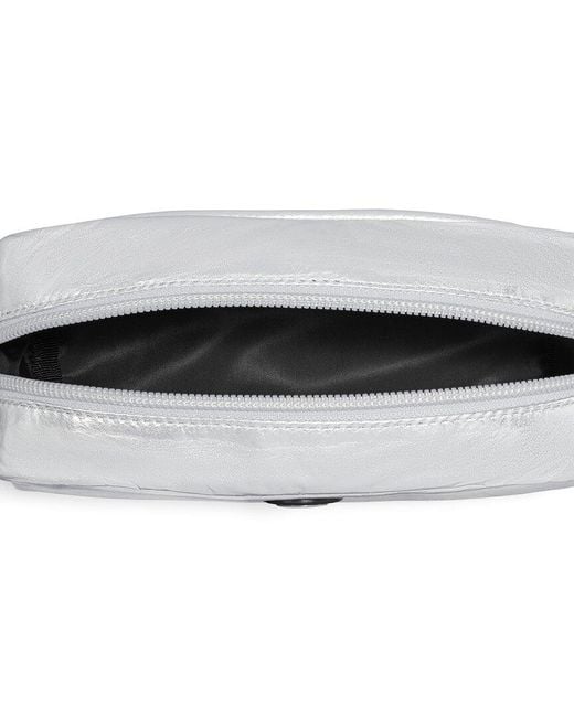 Tory Burch Gray Virginia Metallic Curved Nylon & Leather Cosmetic Case