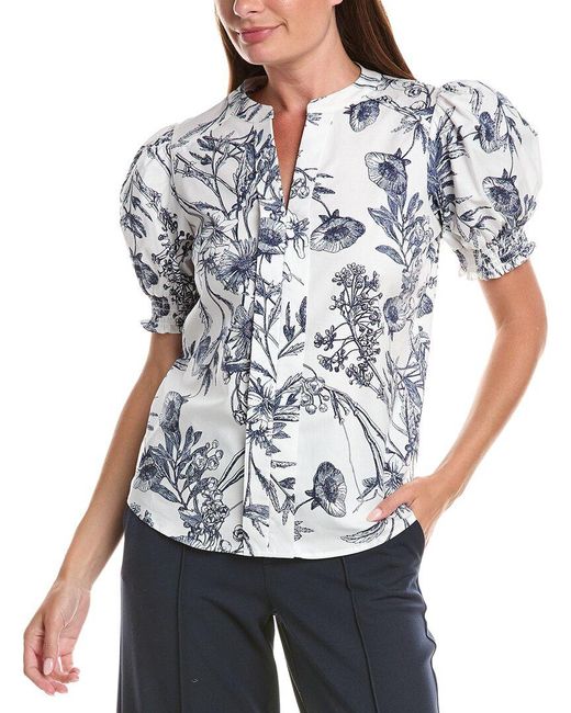 Tahari White Split Neck Blouse