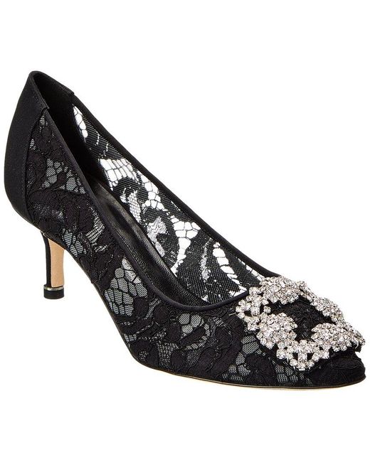 Manolo Blahnik Black Hangisi 50 Lace Pump
