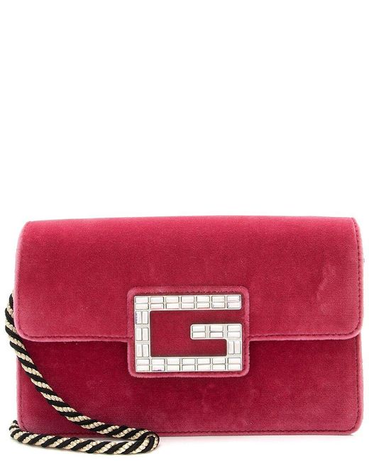 Gucci Red Crystal & Leather & Velvet G Shoulder Bag (Authentic Pre-Owned)