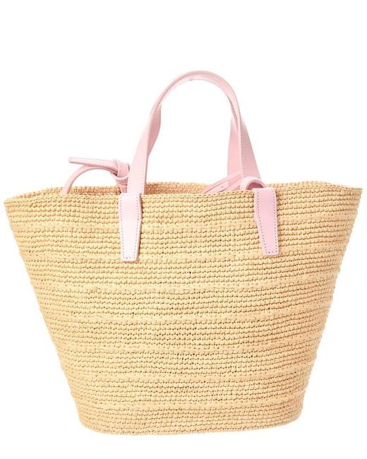 Celine Teen Classic Panier Raffia & Leather Tote in Pink | Lyst