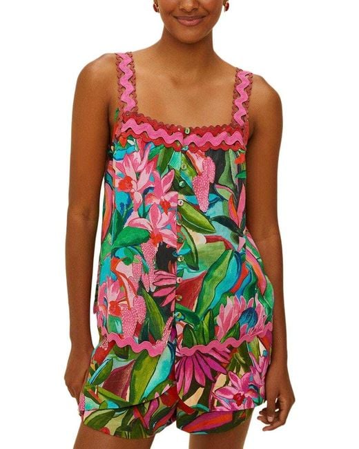 Farm Rio Red Jardin De Reve Sleeveless Blouse