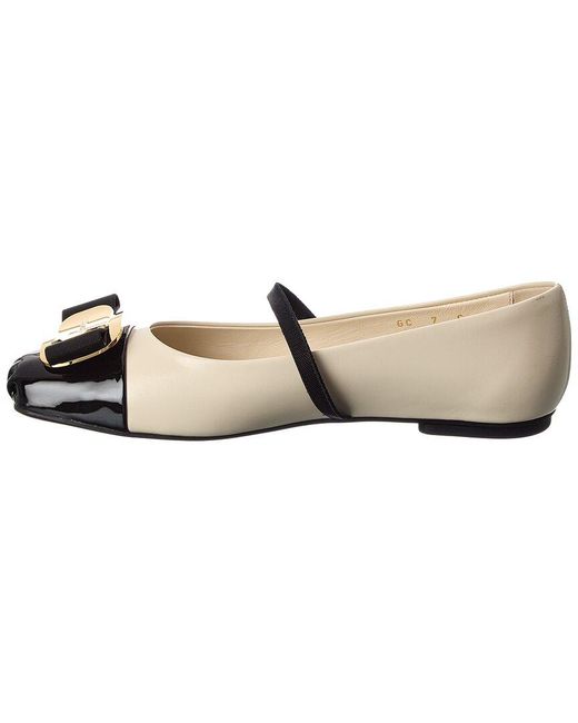 Ferragamo White New Vara Leather Ballet Flat