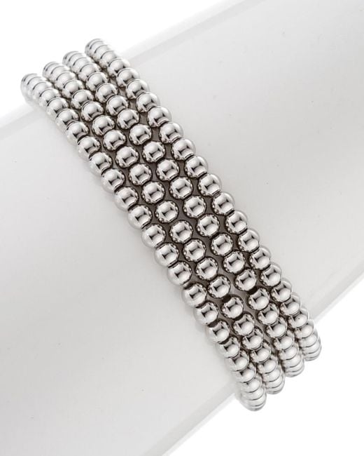 Eye Candy LA White Luxe Collection Rhodium Plated Set Of 4 Beaded Stretch Bracelets