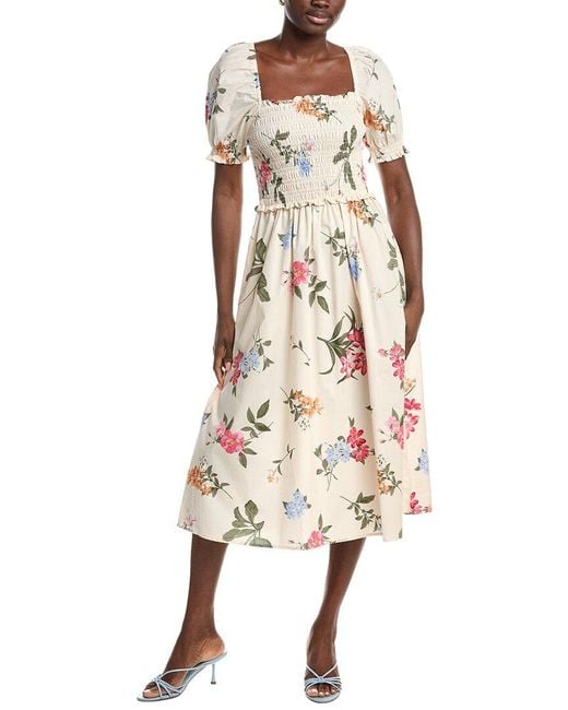Ellen Tracy Natural Poplin Square Neck Midi Dress
