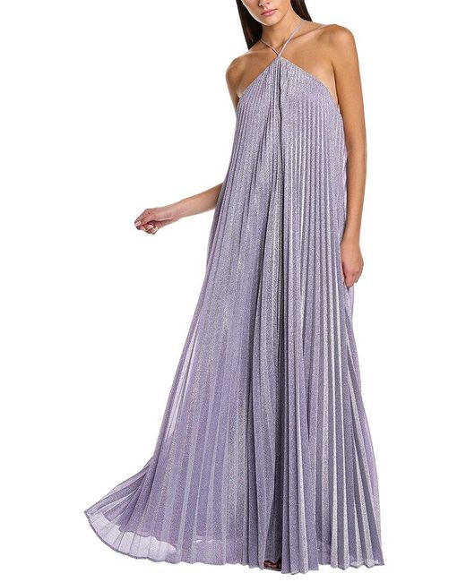 Halston Heritage Blue Em Shimmer Pleated Gown