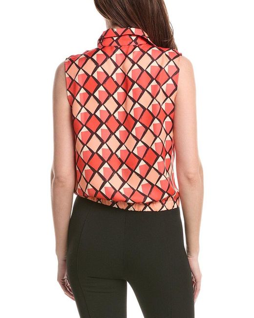 Renuar Red Woven Button Front Blouse