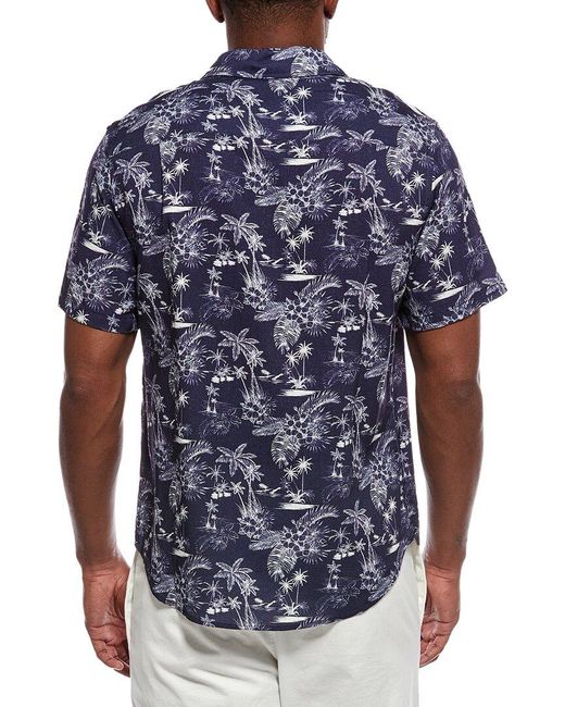 Onia Blue Linen-Blend Printed Shirt for men