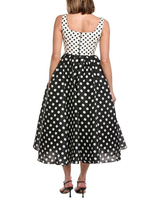 Carolina Herrera Black Full Dot Silk Midi Dress