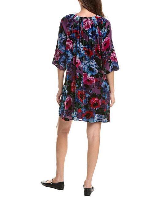 Johnny Was Blue Hollis Silk-Blend Mini Dress