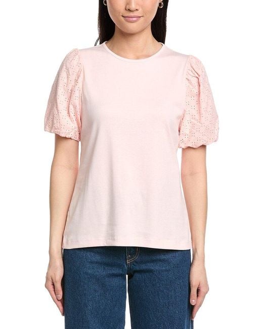 Jones New York Pink Eyelet Sleeve T-Shirt