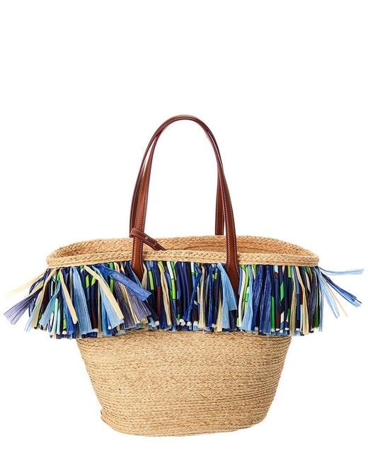 Emilio Pucci Blue Straw & Leather Basket Tote Bag