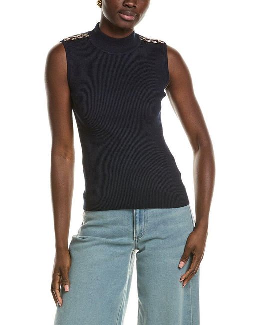 Tahari Blue Sleeveless Rib Pullover