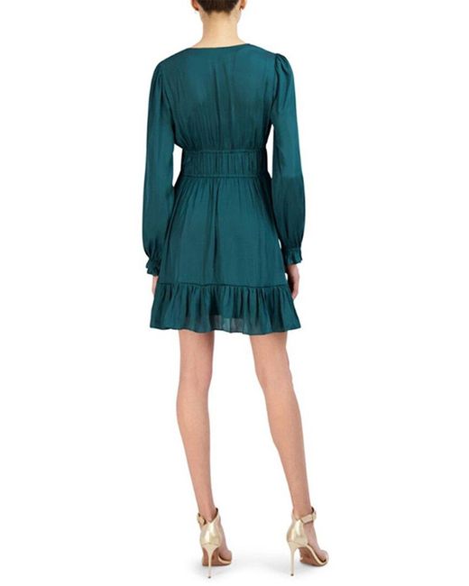 BCBGMAXAZRIA Green V-Neck Peasant Sleeve Mini Day Dress
