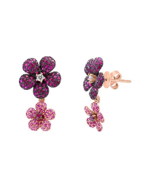 Effy Fine Jewelry Pink 14K Rose 1.79 Ct. Tw. Diamond & Sapphire, Ruby Earrings
