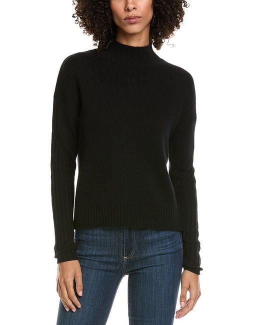 InCashmere Black Mock Sleeve Stitch Wool & Cashmere-Blend Sweater