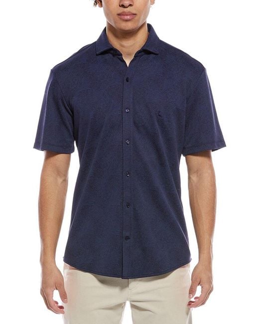 Tailorbyrd Blue Tropical Printed Short Sleeve Shirt for men