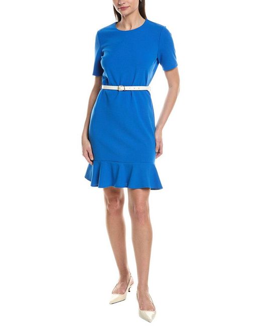 Sharagano Blue Short Sleeve Sheath Dress