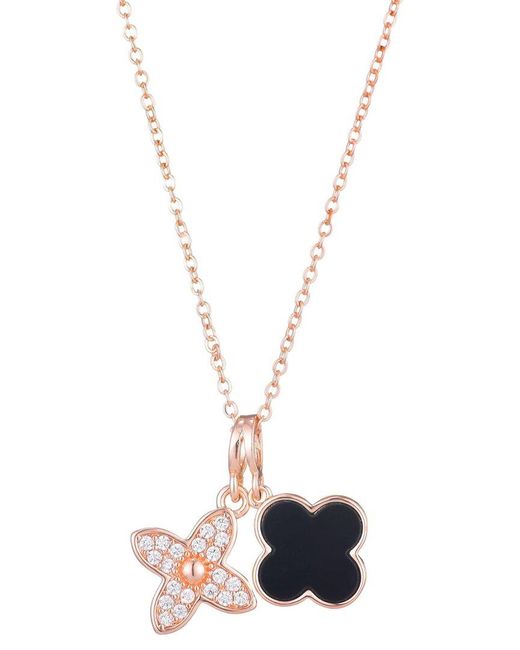 Adornia White 18K Rose Plated Mother Of Pearl Cz Double Clover Necklace