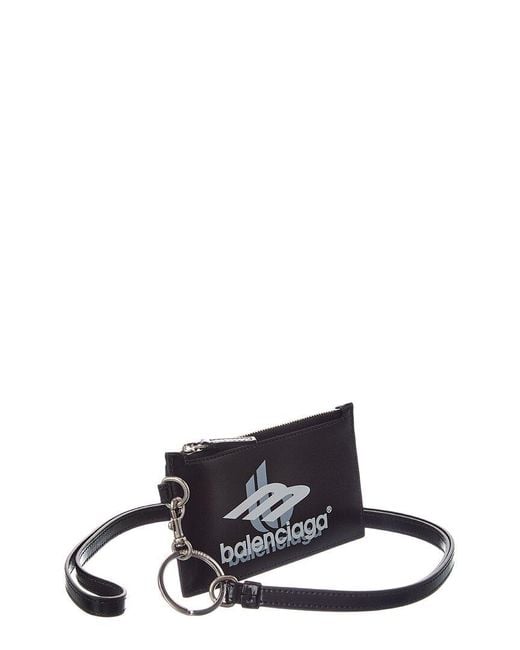 Balenciaga White Cash Leather Card Case On Keyring for men