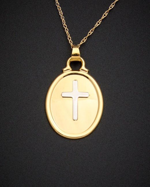 Italian Gold Black 14k Italian Two-tone Gold Cross Necklace