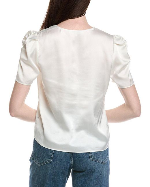FRAME White The V-Neck Puff Sleeve Blouse