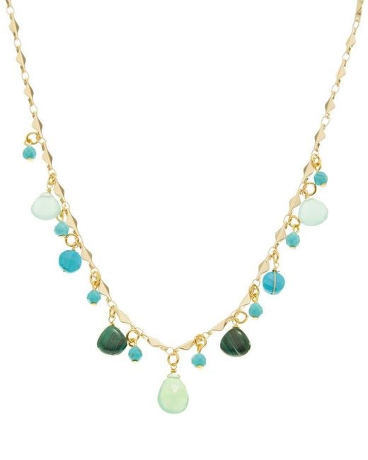 Rachel Reinhardt Jewelry Metallic 14K Plated Amazonite, Malachite & Dangle Necklace