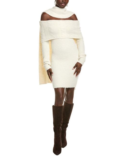 Endless Rose Natural Off-Shoulder Wool-Blend Sweaterdress