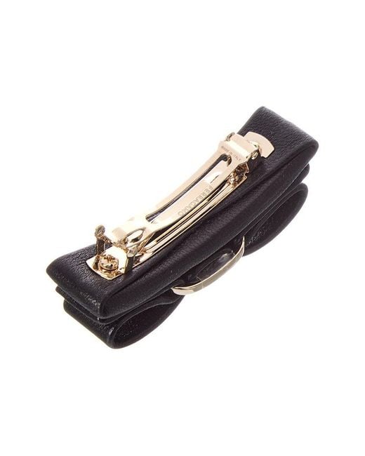 Ferragamo Black Double Vara Leather Hair Clip