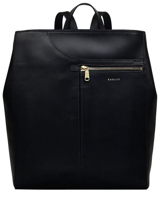 Radley Black Pockets Medium Zip Top Leather Backpack