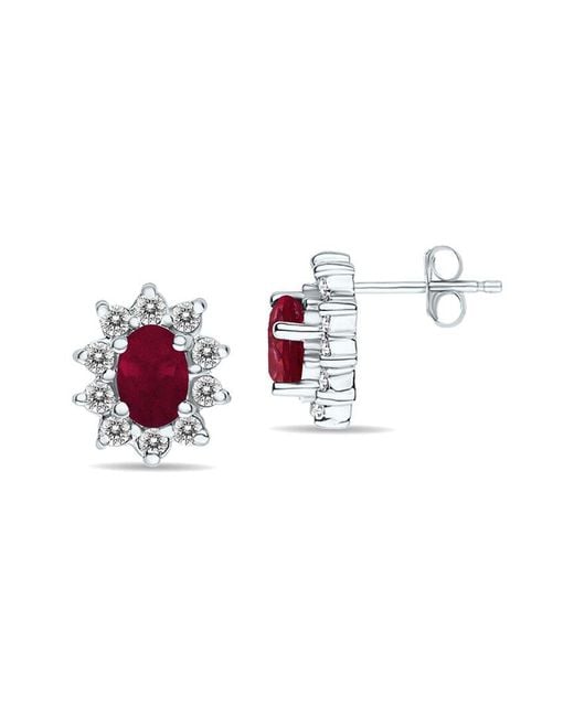 Gem Spark White 14k 1.60 Ct. Tw. Diamond & Ruby Earrings