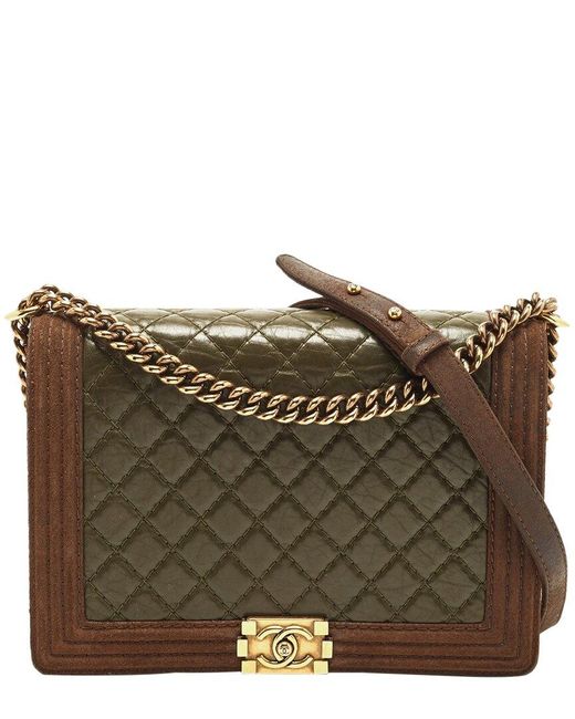 Chanel Brown Quilted Leather And Suede Paris-Edinburgh Boy Bag (Authentic Pre-Owned)