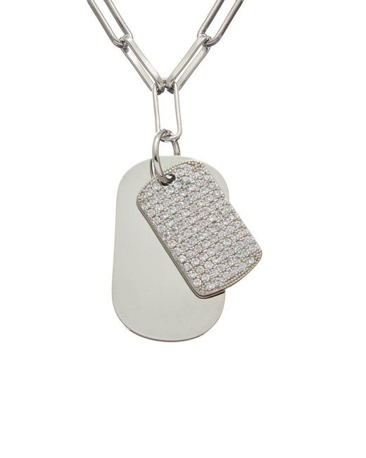 Juvell White 18K Plated Cz Dog Tag Link Necklace