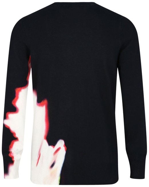 McQueen Black Solarized Flower-Print Pullover Sweater for men