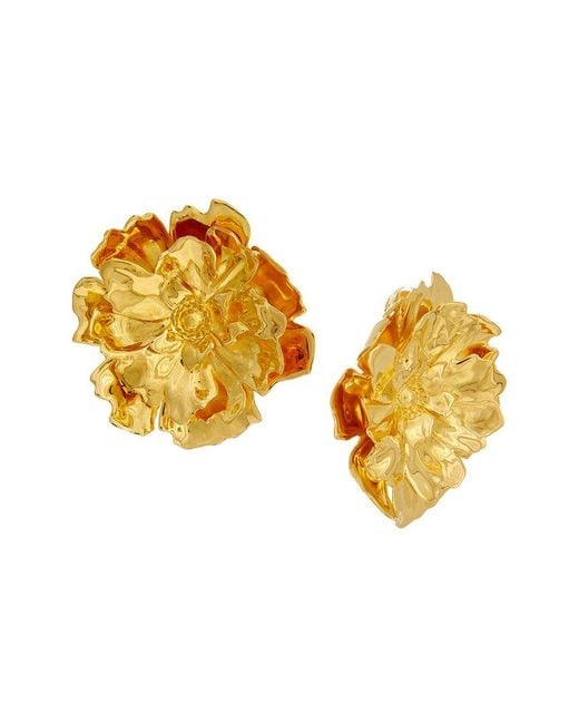 Oscar de la Renta Yellow Large Peony Stud Earrings