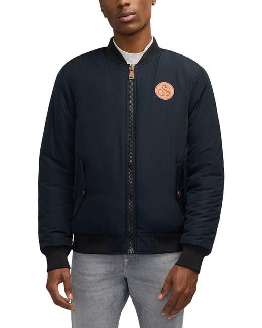 Scotch & Soda Blue Evlon Reversible Varsity Bomber Jacket for men