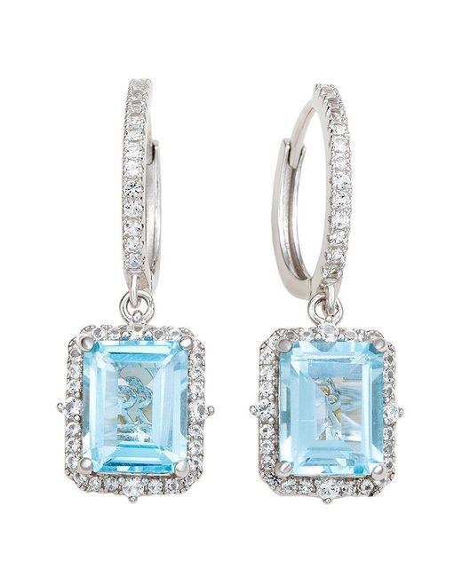 Suzy Levian Blue 0.02 Ct. Tw. Diamond & Gemstone Halo Dangling Earring