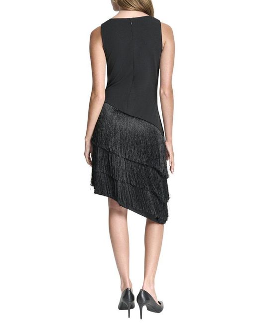 DKNY Black Cowl Neck Tier Front Dress