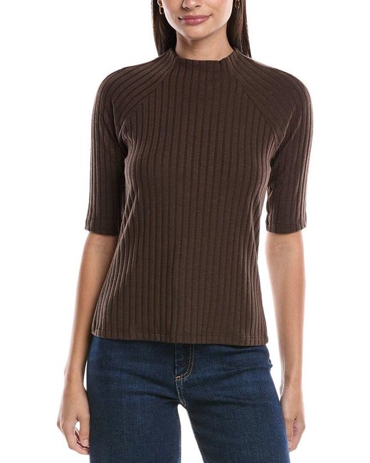 Michael Stars Brown Nadine Mock Neck Top