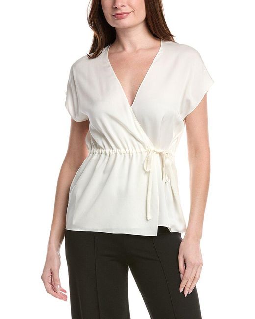 Theory White Silk Wrap Top
