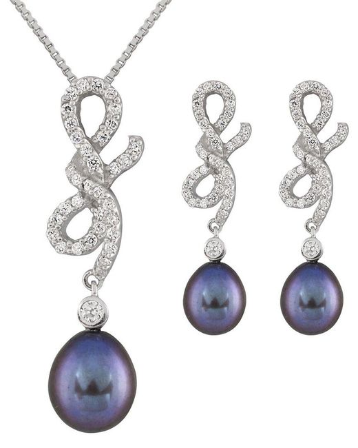 Splendid Blue 8-9Mm Pearl 2Pc Jewelry Set