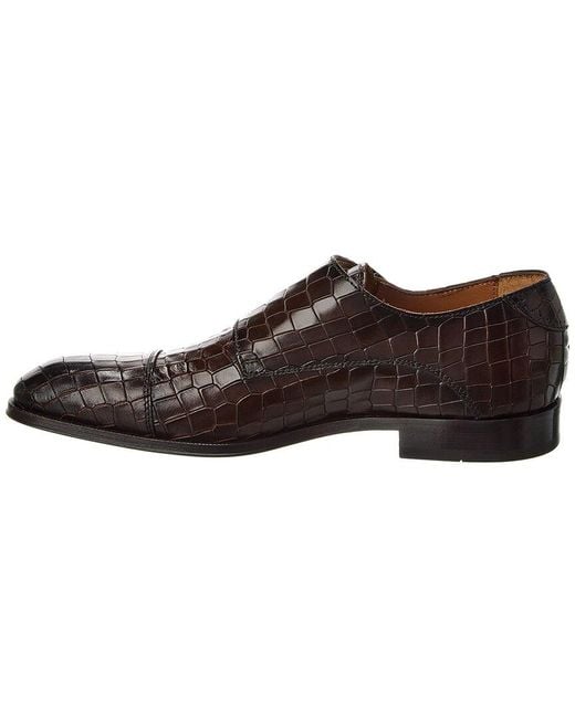 Antonio Maurizi Brown Cap Toe Double Monk Croc-Embossed Leather Oxford for men