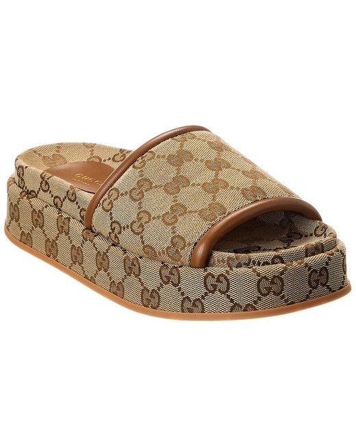 Gucci Brown Dnu Inv Gg Canvas & Leather Platform Slide